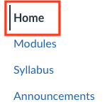 canvas navigation menu with home link highlighted